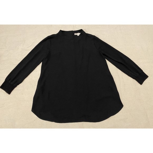 Loft Blouse Womens Size Medium Black Buttons Up Back High Neck Silky Tunic Top - Picture 8 of 15